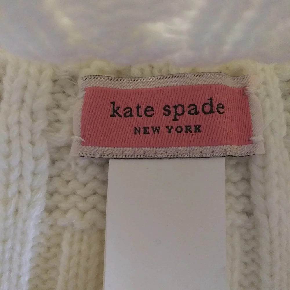 Kate Spade Cable Winter Cream Beanie Pom - Picture 3 of 5